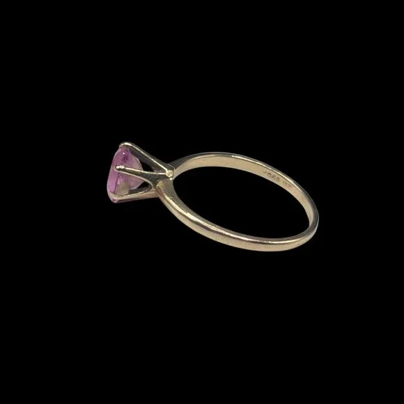 10k Yellow Gold And Pink Sapphire Vintage Round Solitaire Ring Size 6 Signed - Picture 6 of 10